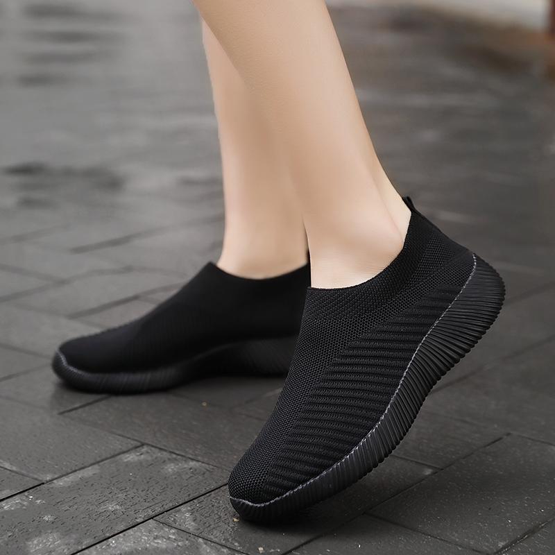 Đèn Sneakers Nữ Giày Chạy Bộ Nữ Lưới Slip-On Giày Thể Thao Nữ 2019 Zapatillas Mujer "Deportiva Color: Black Shoe Size: 39