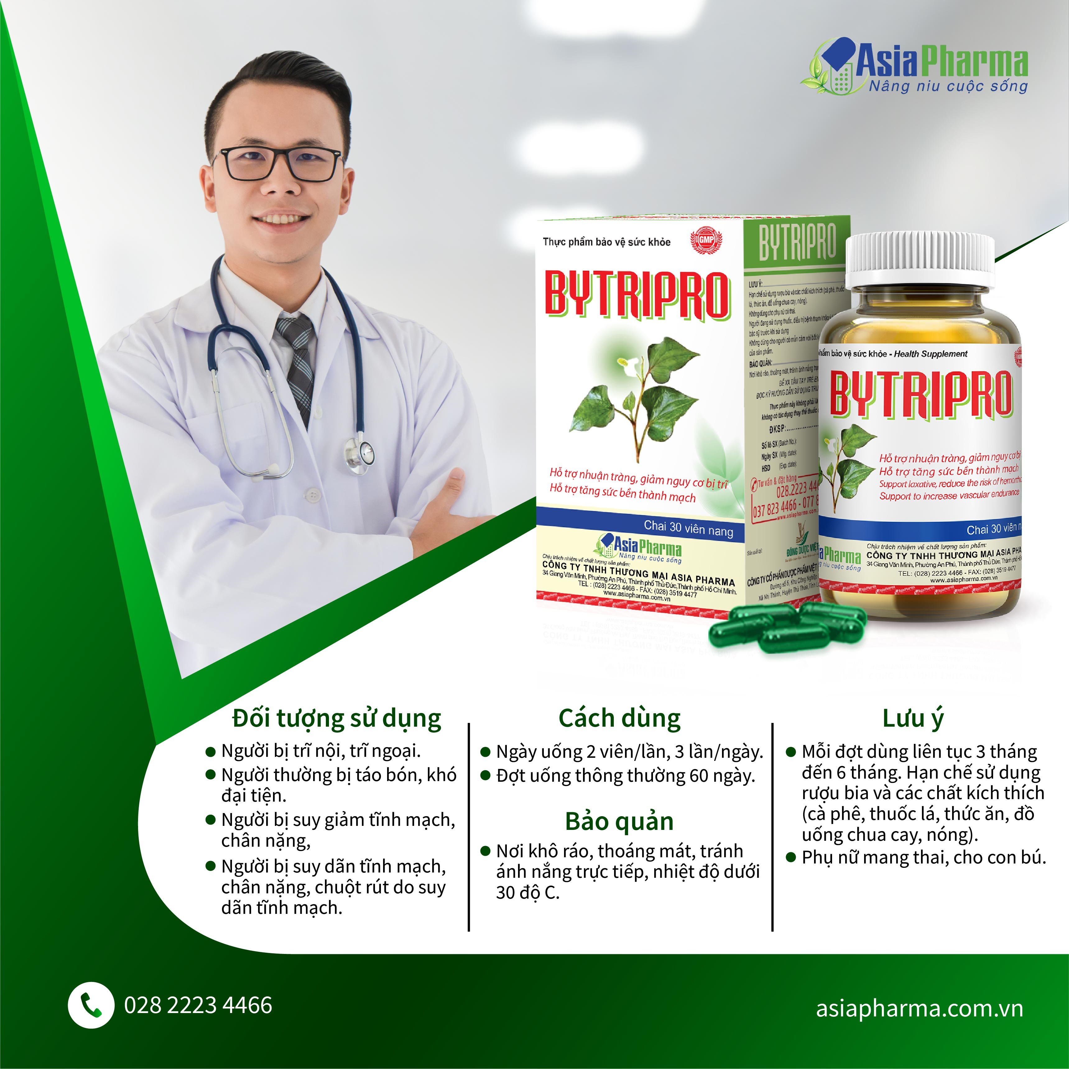Viên uống Bytripro lọ 30 viên hỗ trợ nhuận tràng giảm tiêu trĩ - ASIA PHARMA