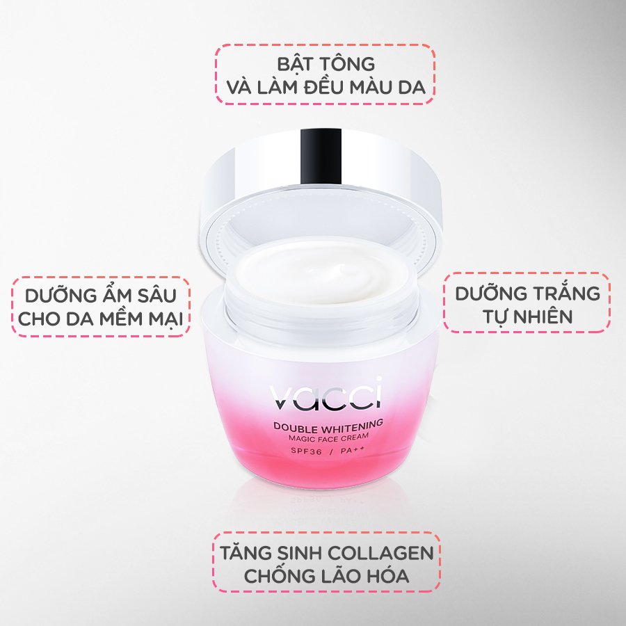 KEM DƯỠNG TRẮNG DA MẶT VACCI - DOUBLE WHITENING MAGIC FACE CREAM SPF36 PA++