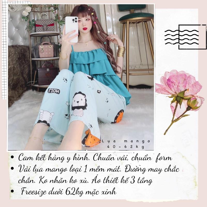 Đồ ngủ 2 dây quần dài pyjama nữ dễ thương vải lụa mango loại 1 giá rẻ freesize dưới 62kg My Store S55