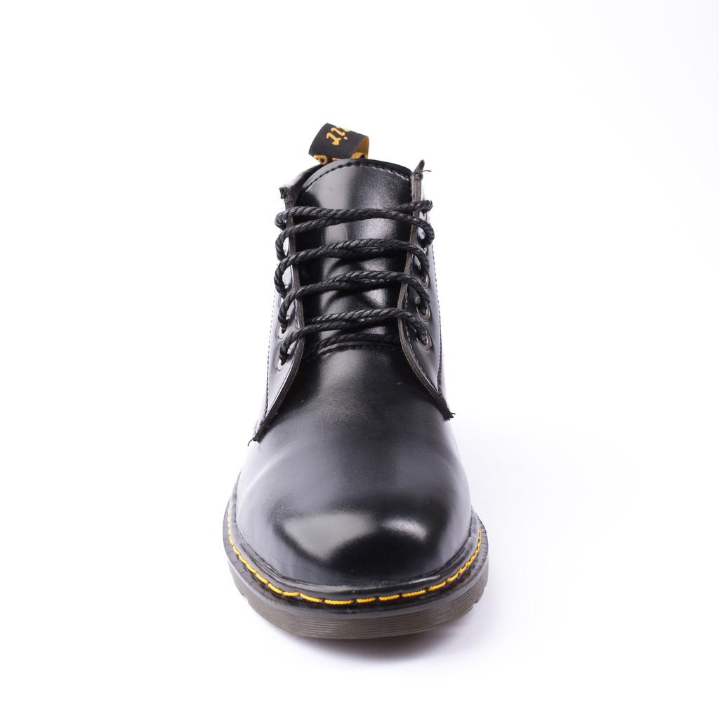 Giày Boot Nam Cổ Lửng Đế Khâu Da Trơn Màu Đen Cực Chất - M354-DEN- Kèm Lót Độn Đế Cao Su