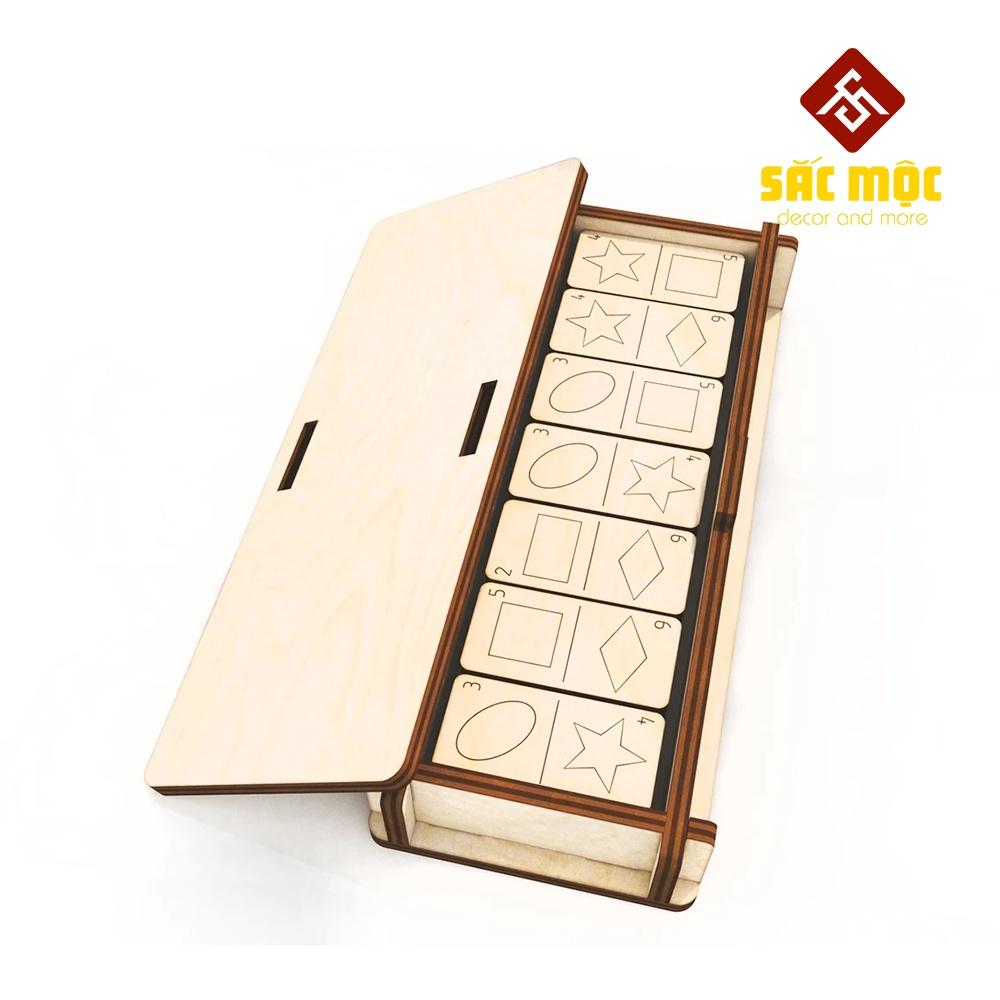 Bộ cờ Dominoes Hình Học 28 quân gỗ #45 | Domino tô màu Size 160*60*20 mm