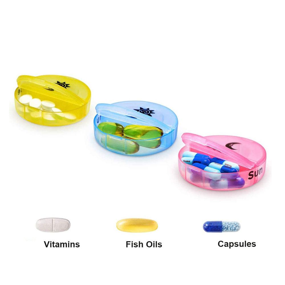 Hộp thuốc sáng 7 ngày, hộp thuốc xung quanh 7 ngày, 2 ngăn, hộp đựng thuốc chống ẩm tiện dụng, hộp đựng thuốc