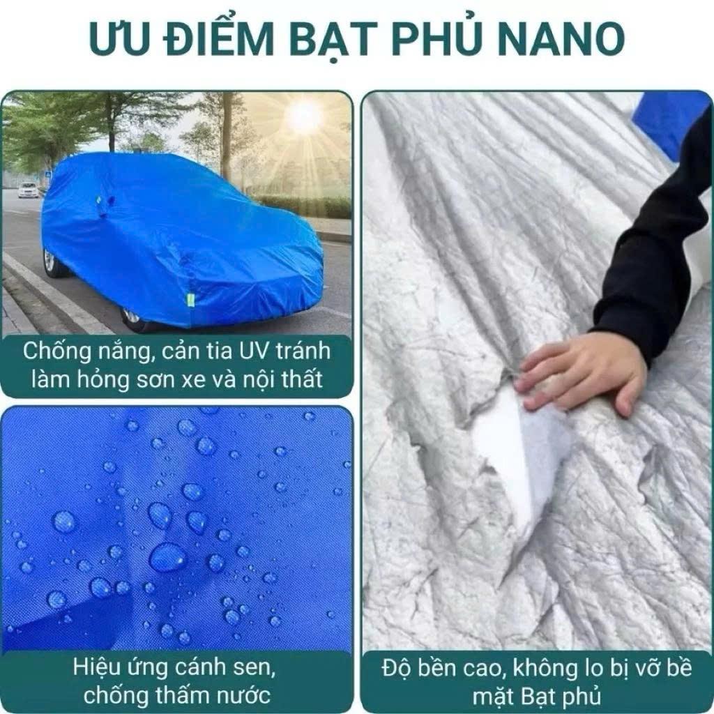 Bạt phủ ô tô chống nắng mưa vải dù, bạt trùm xe hơi nano bền đẹp phù hợp cho các dòng xe bạt xanh