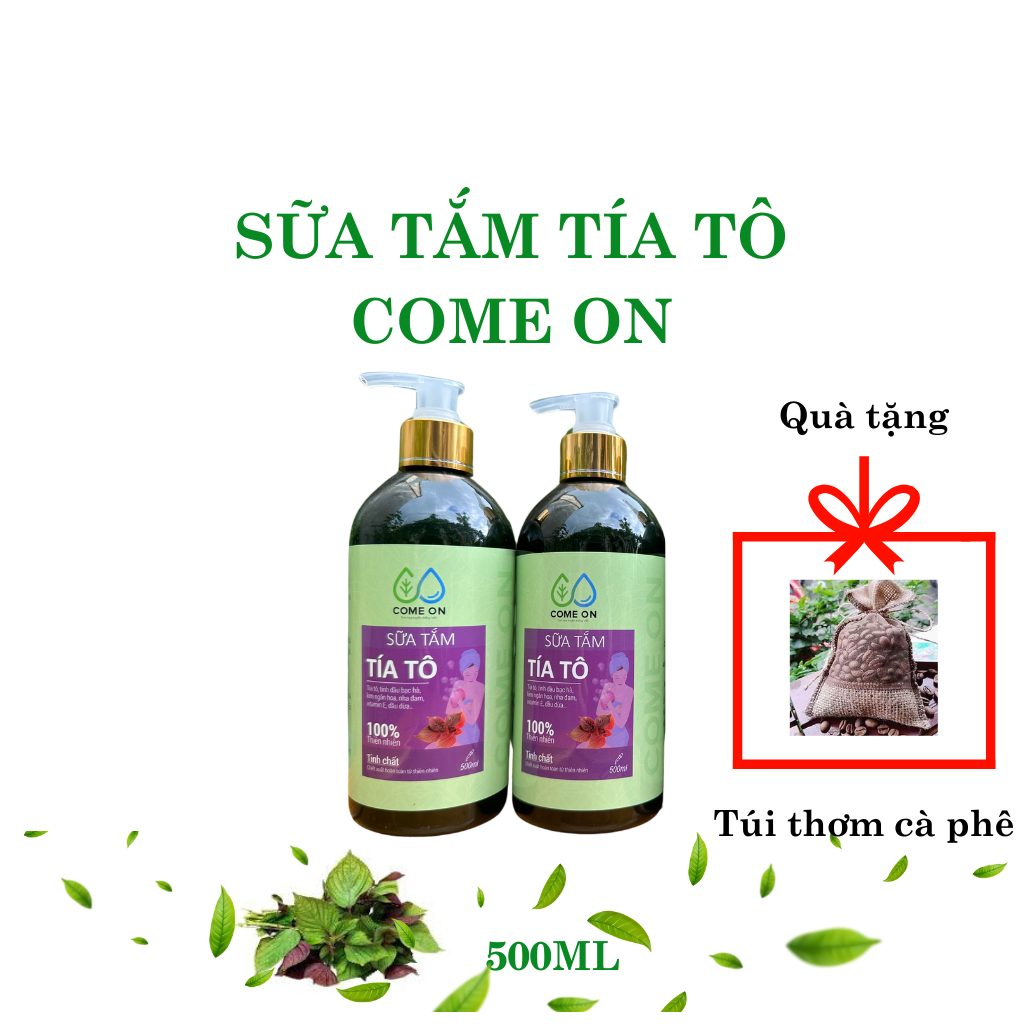 Sữa tắm tía tô Come on chai 500ml, tặng túi thơm cà phê sữa tắm trắng da toàn thân, sữa tắm trị mụn lưng