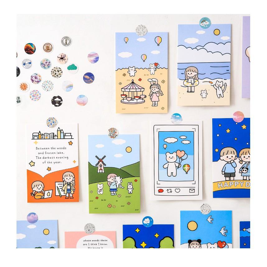 Bộ 48 miếng nhãn dán postcard gói đóng hàng ins sticker (họa tiết tròn