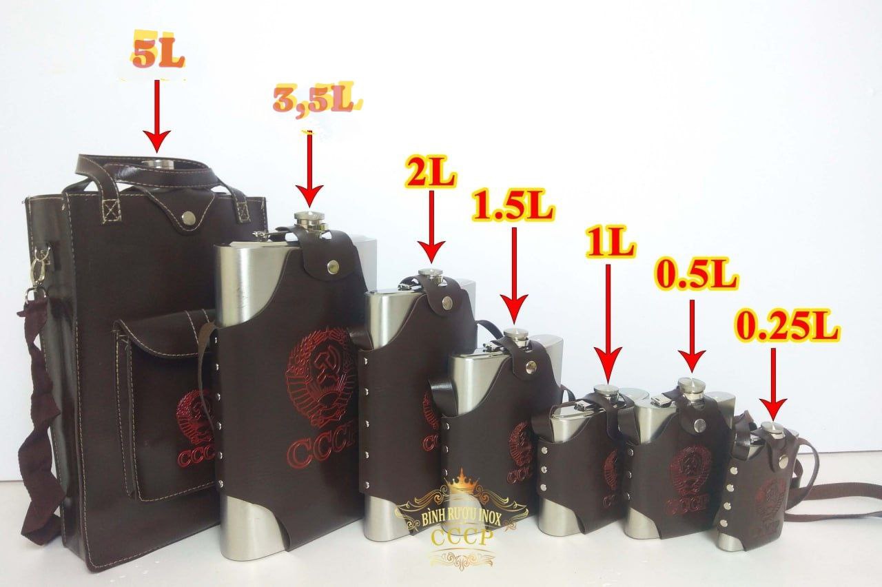Bình inox in Hình CCCP Dung Tích 1L 1,5L - 2L - 3,5L - 5L Tặng Kèm Bao Da