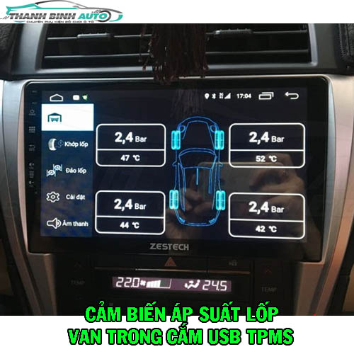 Cảm Biến Áp Suất Lốp Tích Hợp Màn Android Van Trong Cắm USB TPMS 2022 Bảo Hành 12 tháng