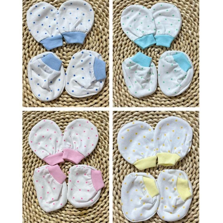 Bao Tay Bao Chân Cotton Chấm Bi/ Hoạ Tiết Cho Bé Sơ Sinh - HotGa - Chấm Bi