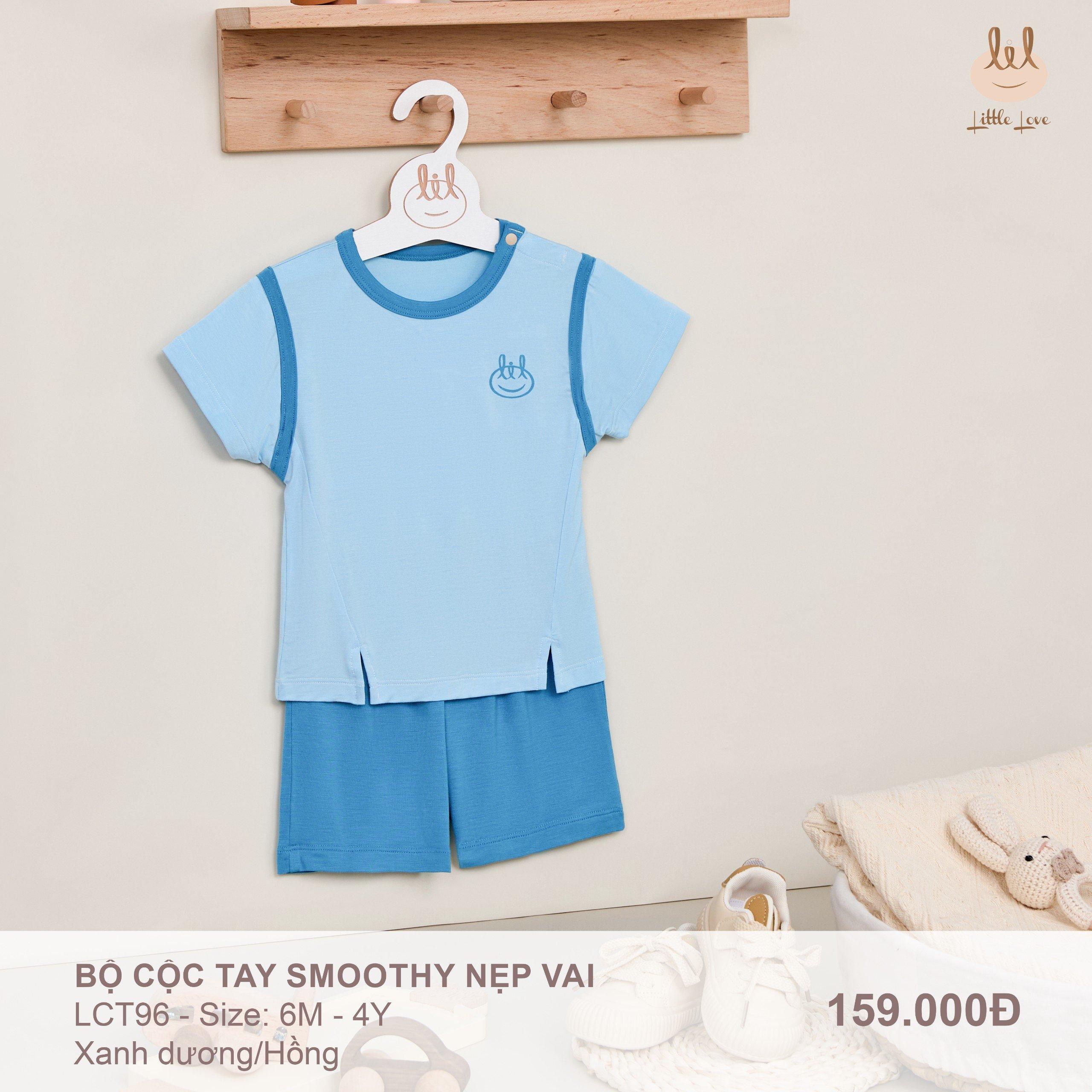 Bộ quần áo cộc tay smoothy kiểu dáng nẹp vai cho trẻ từ 6m-m little love (LCT96)
