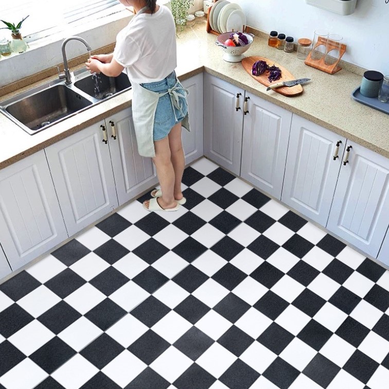 COMBO CUỘN 3 mét decal giấy dán nền dán sàn Ô TRẮNG ĐEN HS2008 KHỔ 60CM KEO SẴN