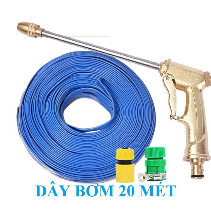 Bộ dây vòi xịt nước rửa xe, tưới cây . tăng áp 3 lần, loại 20m 206701-3 đầu đồng,cút,nối vàng+ tặng mở chai TL