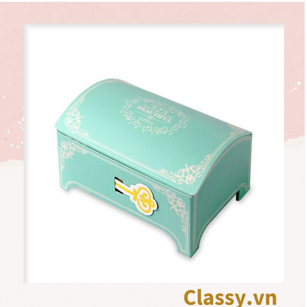 Hộp quà Classy tự gấp 9,5 * 8 * 23cm 02 màu xanh da trời &amp; hồng phấn hình chiếc rương cổ điển Q951