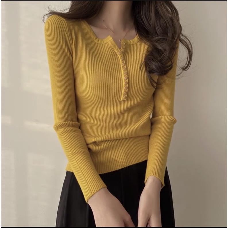 MS205 Áo len lông cừu dài tay cúc dọc