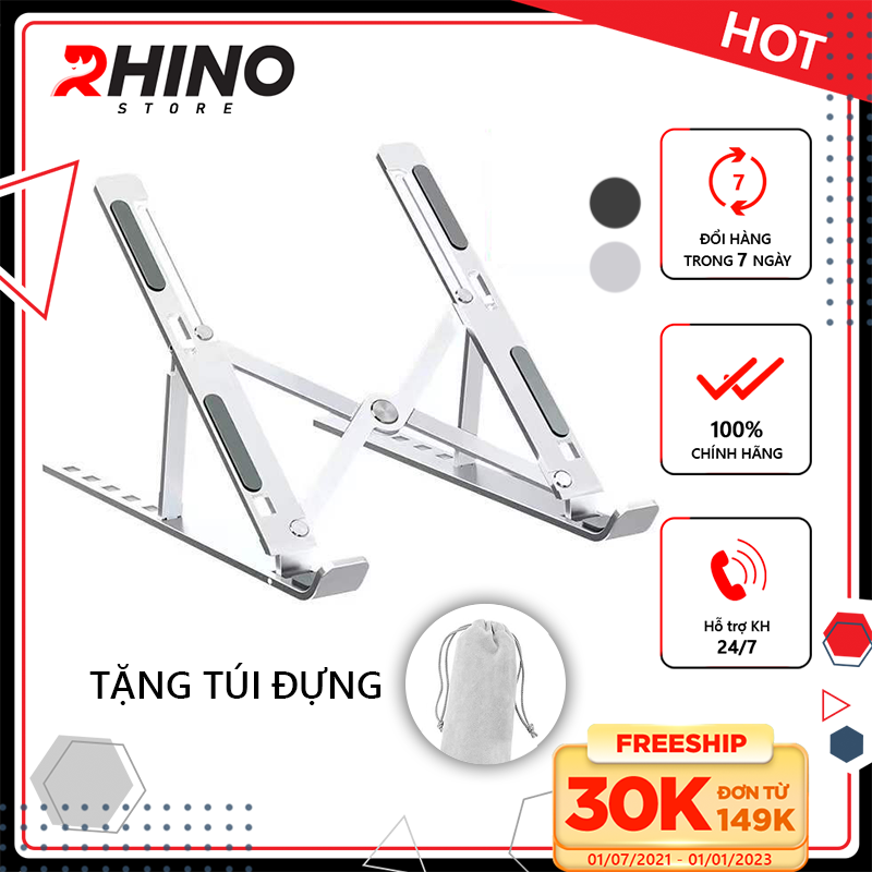 Giá đỡ Laptop, cho macbook, cho ipad tản nhiệt Rhino KL101, kệ đỡ máy tính nhôm gấp gọn, tặng túi đựng - Hàng chính hãng