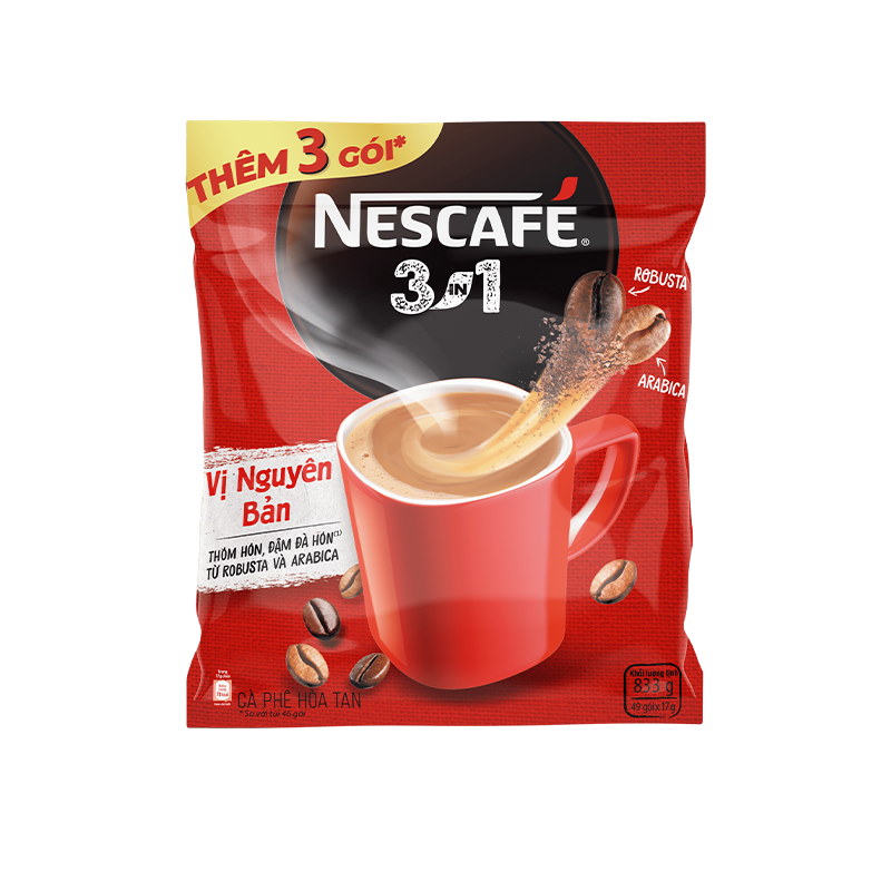 [KHUYẾN MÃI TẶNG 3 GÓI] NESCAFÉ 3IN1 Công thức cải tiến - VỊ NGUYÊN BẢN (Bịch 46+3 gói x 17g)