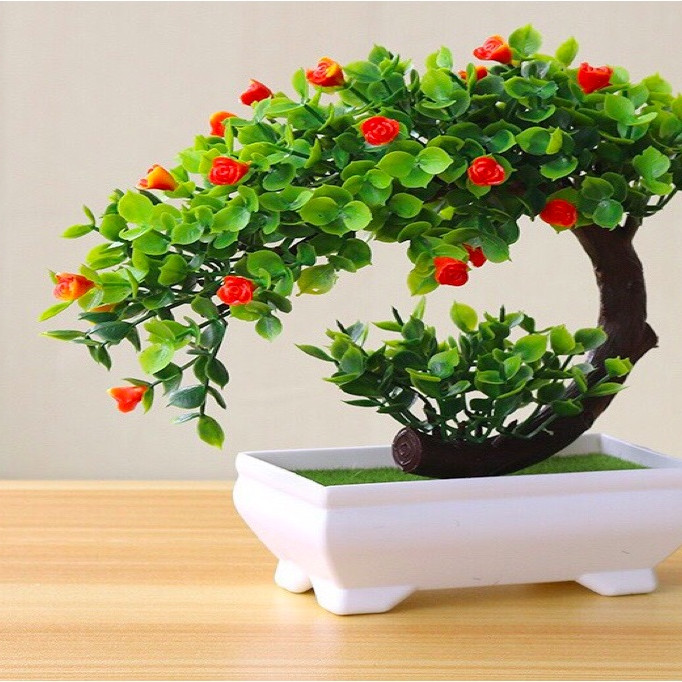 Chậu hoa bonsai tài lộc như ý để bàn nhiều màu sắc tuỳ chọn, hoa giả mini