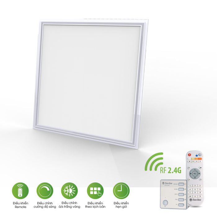 Đèn panel ốp trần thông minh điều khiển từ xa  chính hãng Rạng Đông P07.RF 600x600/40W, điều chỉnh độ sáng Dimming, đổi màu ánh sáng trắng vàng dùng cho phòng khách, văn phòng, bệnh viện, cửa hàng