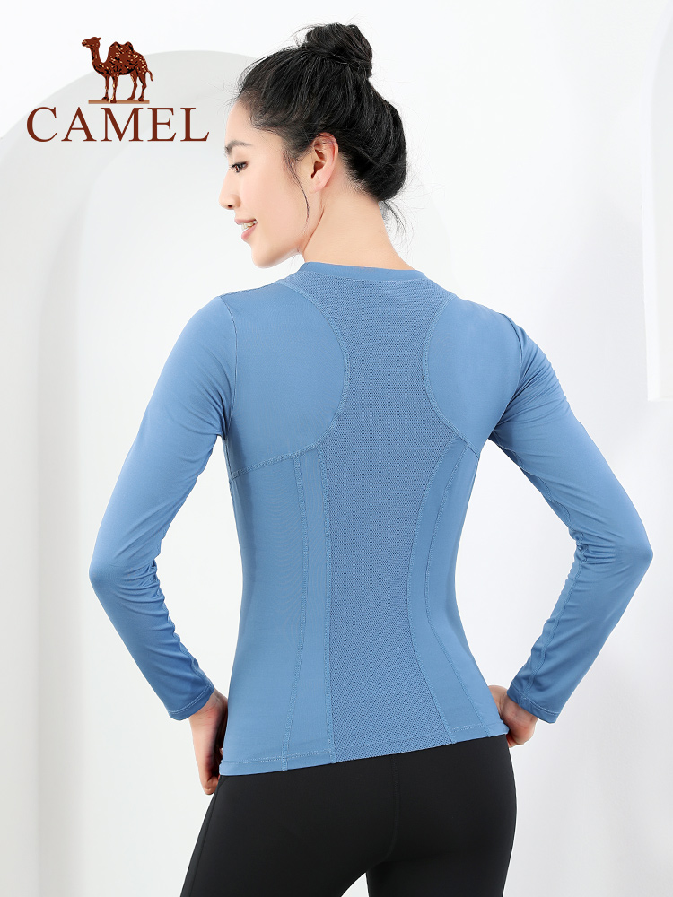 Quần áo yoga CAMEL Quần áo chạy bộ áo thun thể thao của phụ nữ áo bó dài tay thể dục mặc chuyên nghiệp
