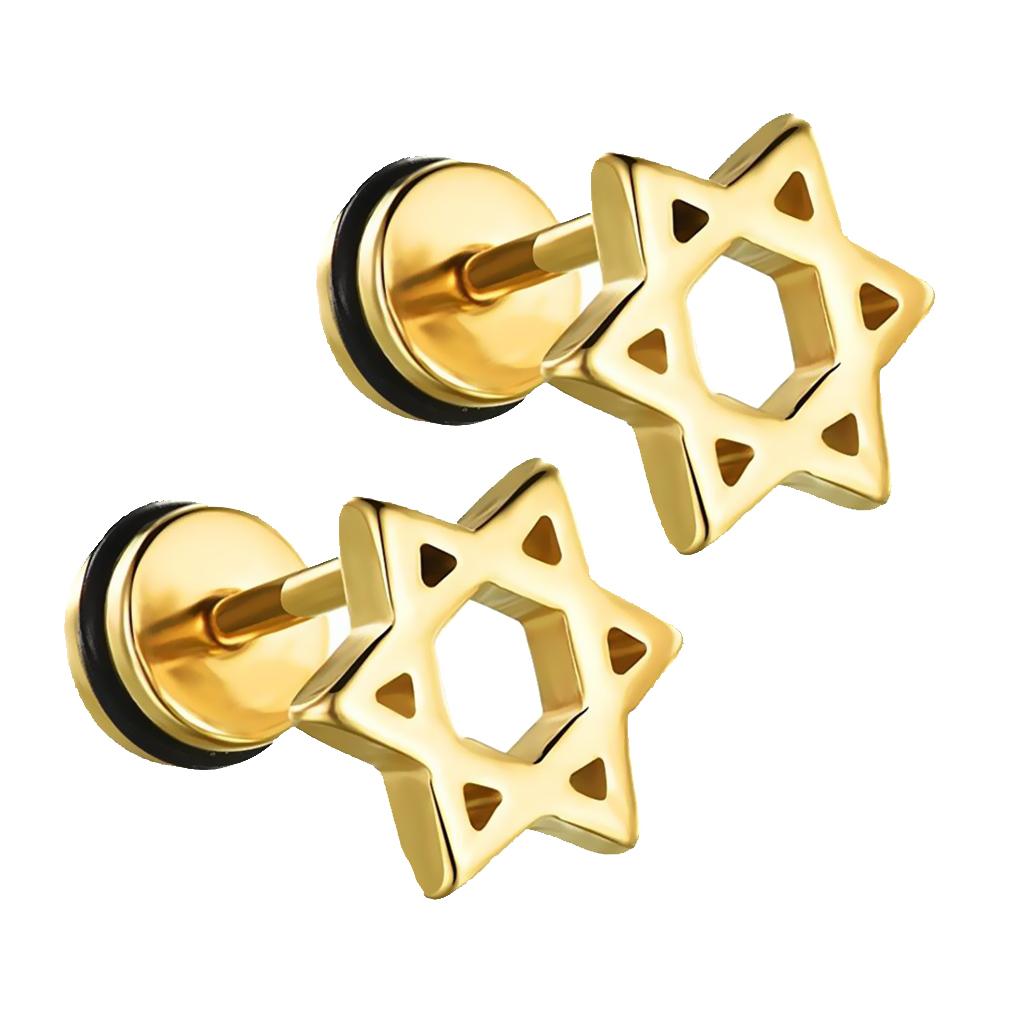 2x Star Of David Stainless Steel Ear Stud Earrings Screw Women Man Gift Gold