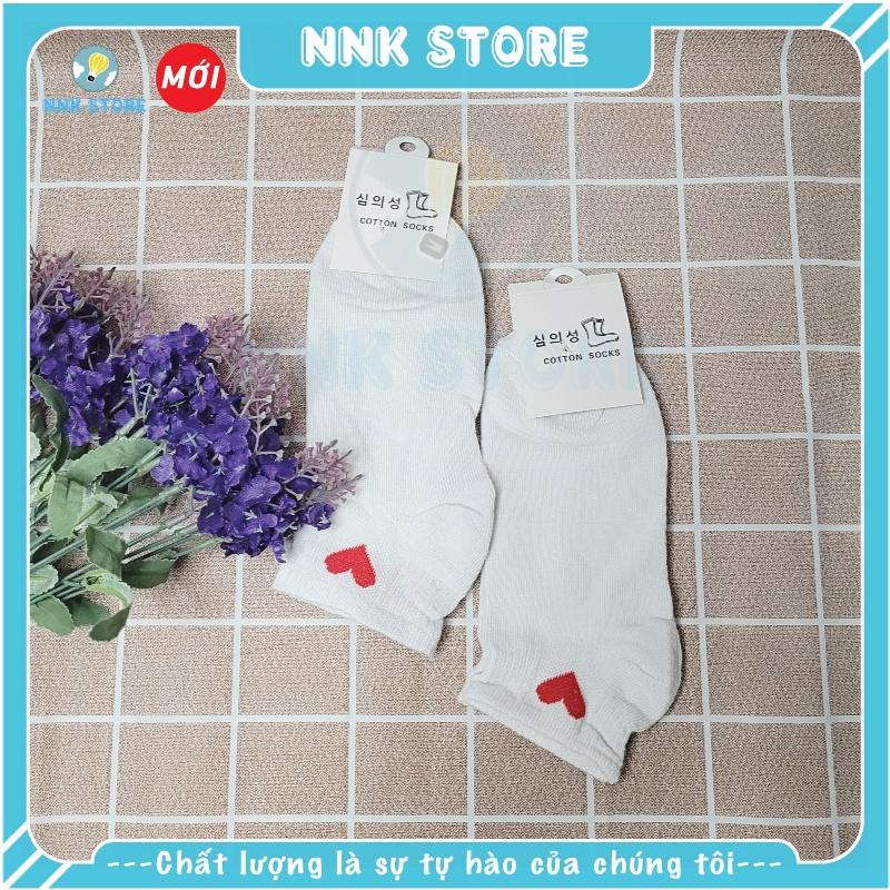 5 đôi vớ trắng nữ cổ ngắn hình trái tim đơn giản dễ thương