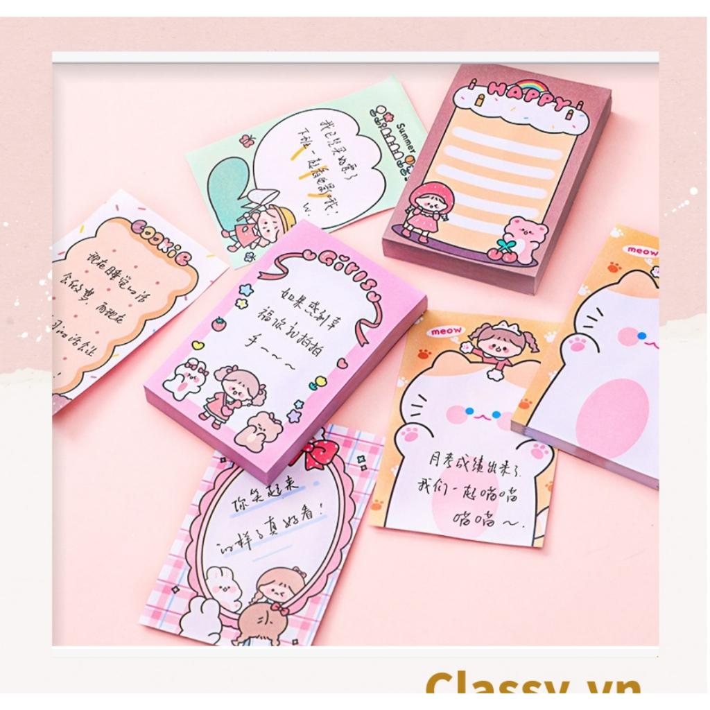 Giấy ghi chú Classy 80 trang, kích thước 6X9 cm, giấy note nhiều màu họa tiết cute hàn quốc PK1525