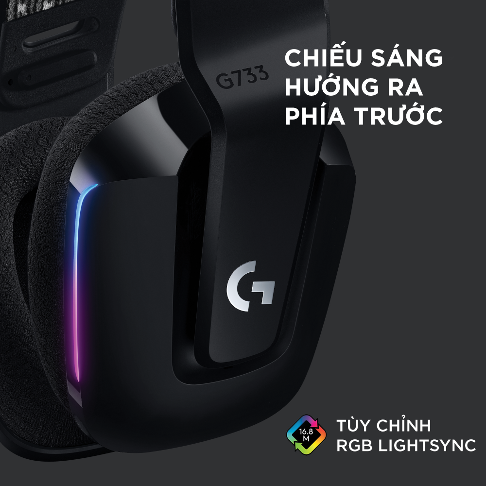 Tai nghe game không dây Lightspeed Logitech G733 - Headband tùy chỉnh, RGB Lightsync, màn loa Pro-G, Mic Blue Voice -Hàng chính hãng