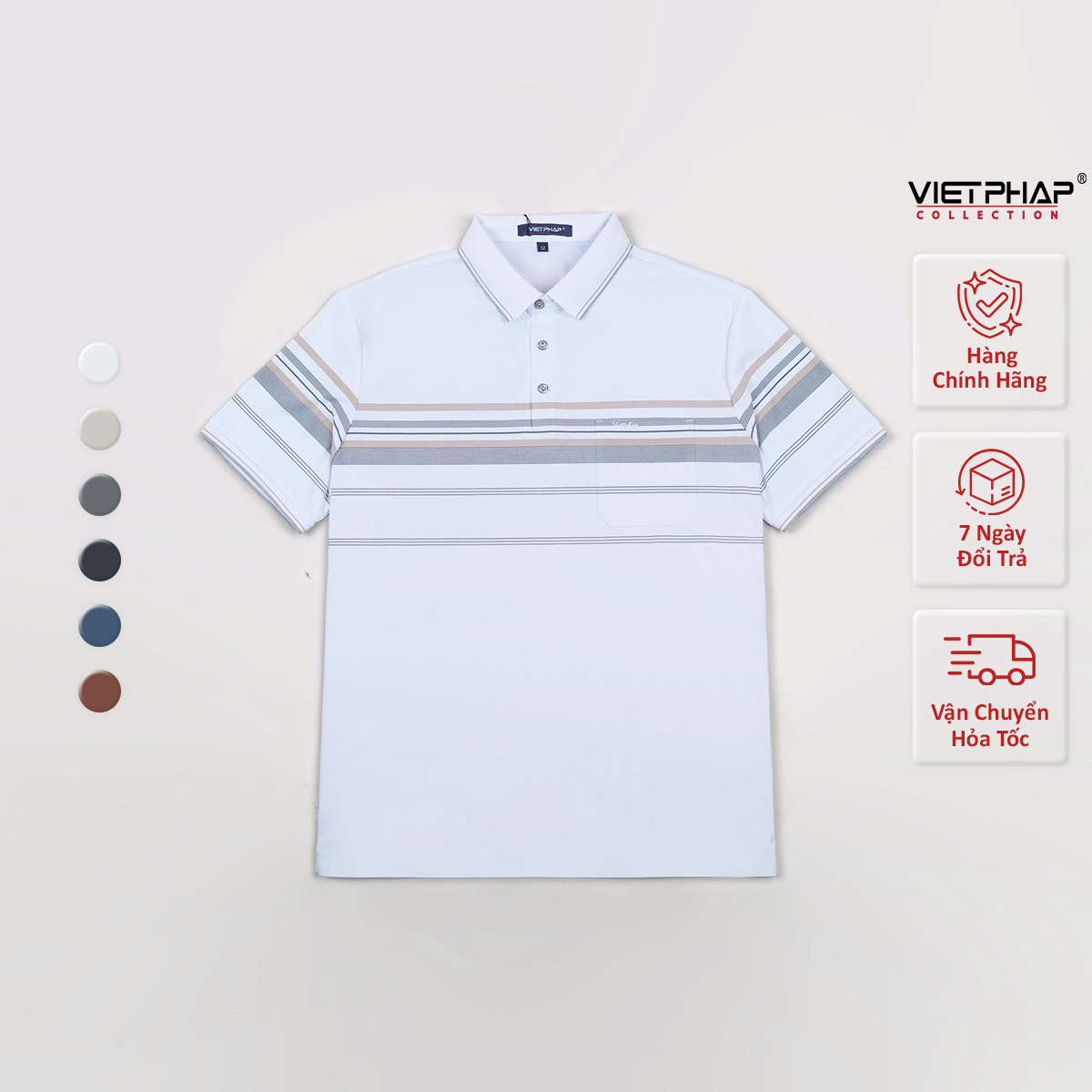 Áo Polo Nam VIỆT PHÁP Form Luxury - Thun Lụa Lạnh Sọc, lịch lãm, sang trọng 50654