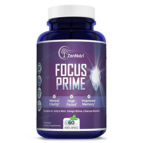 Focus, Memory, Clarity & Mood Support Brain Booster Supplement - Concentration Enhancer - Natural Vegetarian Nootropic Formula - Ginkgo Biloba, Bacopa Monnieri, St. John Wort & More - 60 Count
