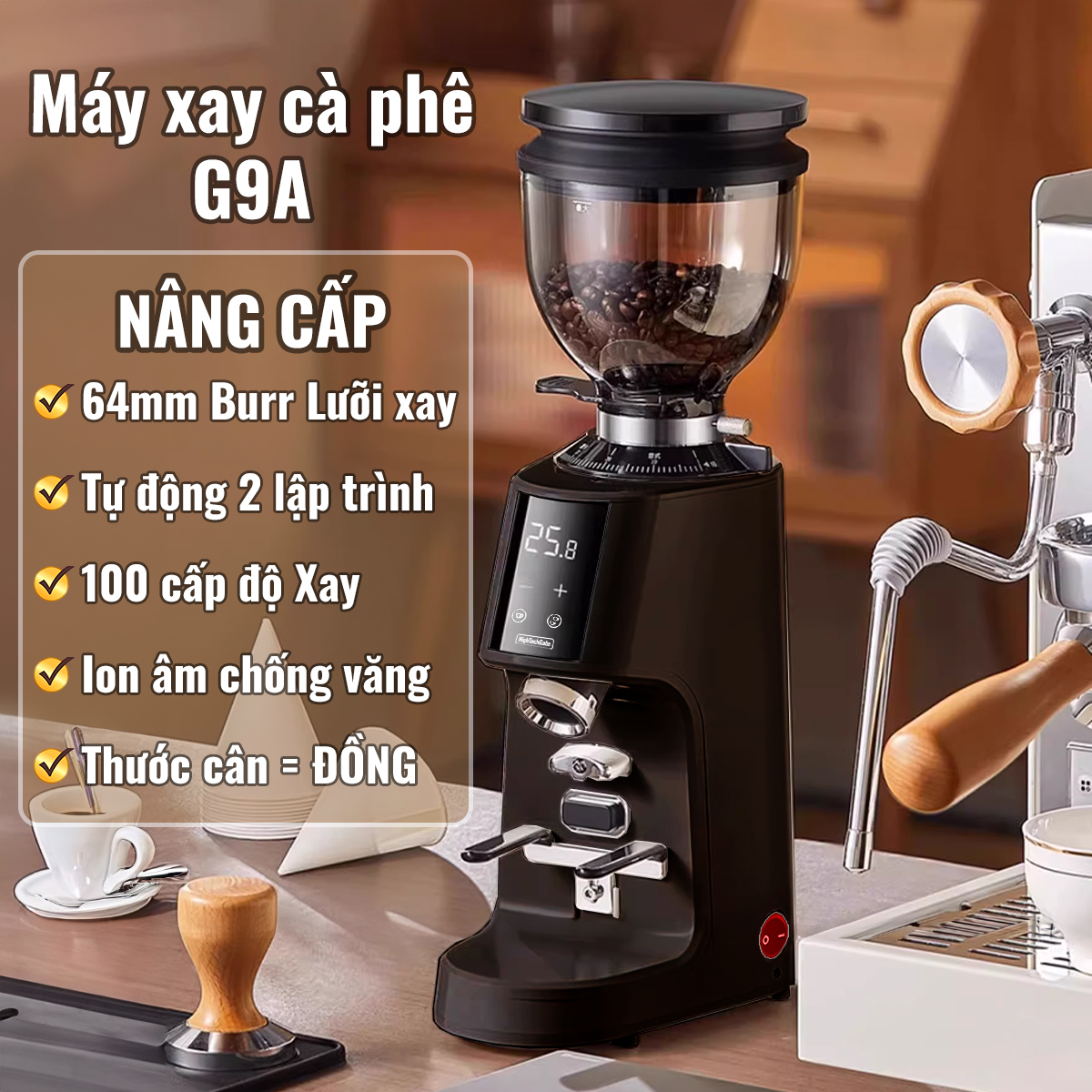 Máy Xay Cà Phê G9A Tự Động 2 Lập Trình, 100 Cấp Xay Cực Mịn, Thương Mại Chuyên Nghiệp, Bản Nâng Cấp, hàng chính hãng