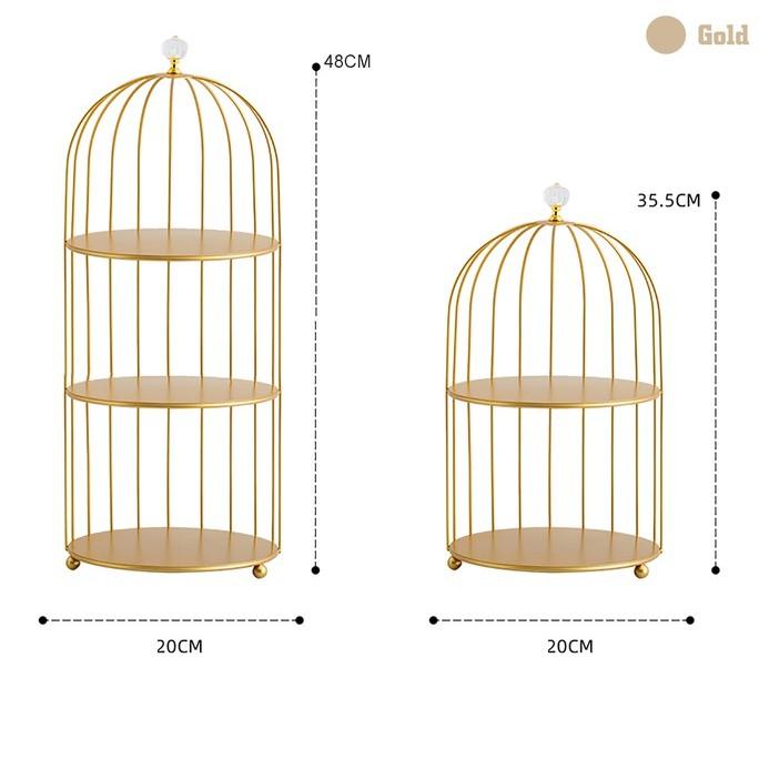 Khay Bánh, Khay Để Trang Sức, Mỹ Phẩm Hợp Kim Mạ Vàng Lồng Chim Lồng Chim Decor Hợp Kim Để Bàn - 3 Tầng - Xanh