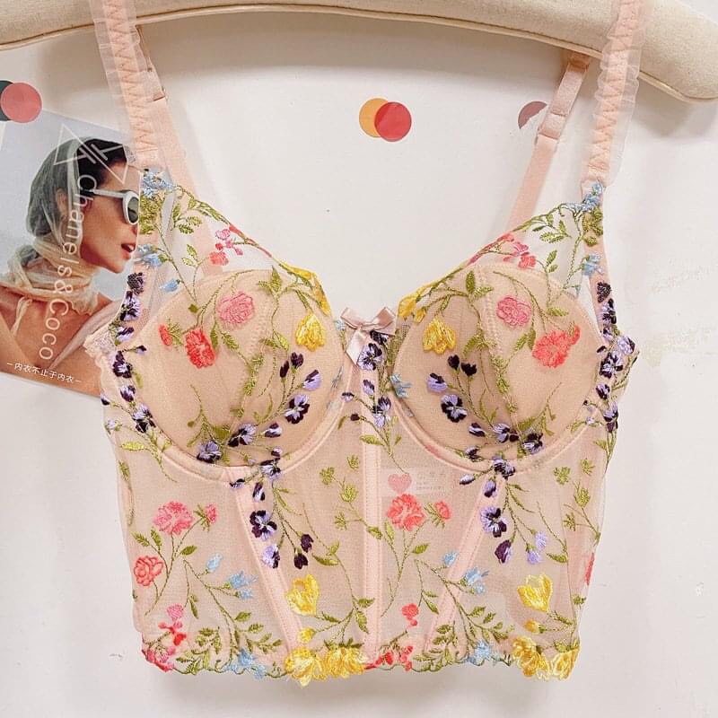 Áo Bra Corset ren thêu hoa mút mỏng có gọng, nâng ngực gợi cảm,bản to ôm sát cơ thể,tạo đường cong quyến rũ hàng cao cấp