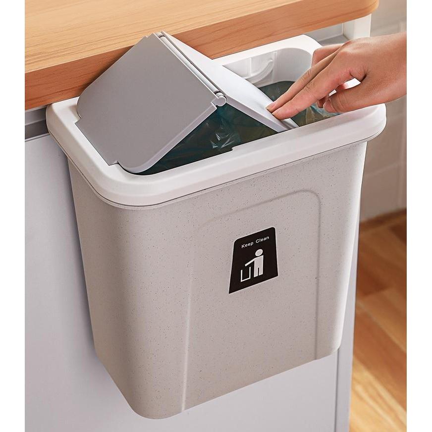Thùng rác treo tủ bếp phòng tắm Eurohome có nắp bằng cách móc cài hoặc dán