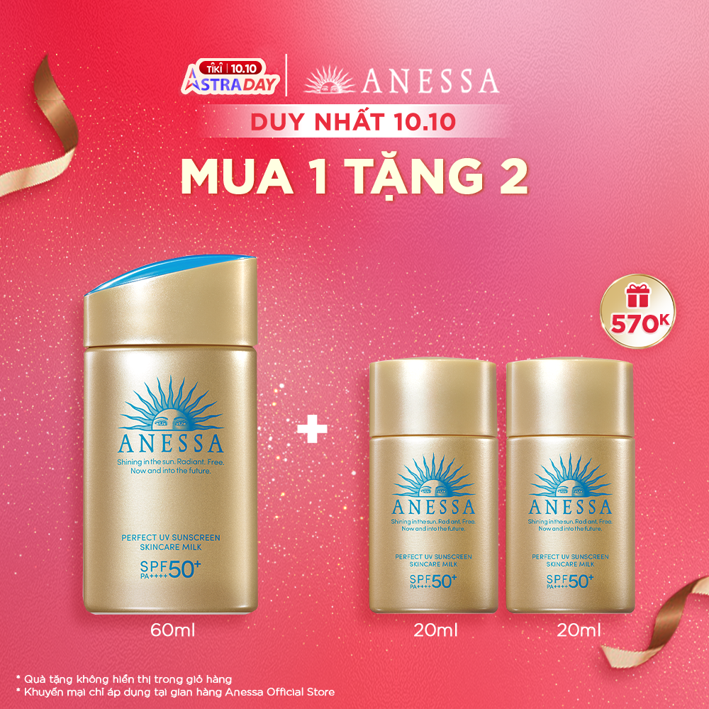 Bộ sản phẩm Kem chống nắng dạng sữa dưỡng da kiềm dầu bảo vệ hoàn hảo (Anessa Gold Milk 60ml + Gold Milk 20ml x2)