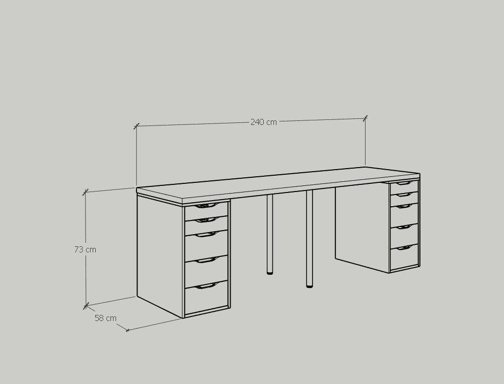 [Happy Home Furniture] LIDA, Bàn làm việc - 2 bên ngăn tủ- 2 chân sắt, BAN_026, BAN_027