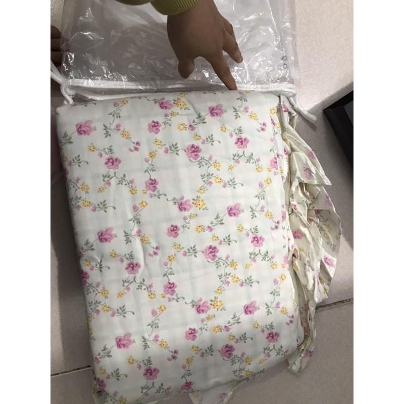 Bộ Chăn Ga Cotton 100% Phong Cách Hàn vintage Hàng Nhập Khẩu Cao Cấp 4 Món