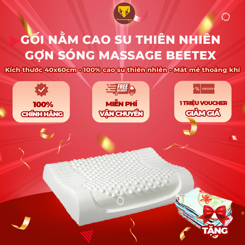 Gối cao su thiên nhiên Massage lượn sóng BEETEX ,thiết kế lượn sóng mang lại cảm giác thư giãn tối đa, hỗ trợ nâng đỡ vai gáy và cổ - Tặng kèm vỏ gối [Chính hãng - Cao Cấp]