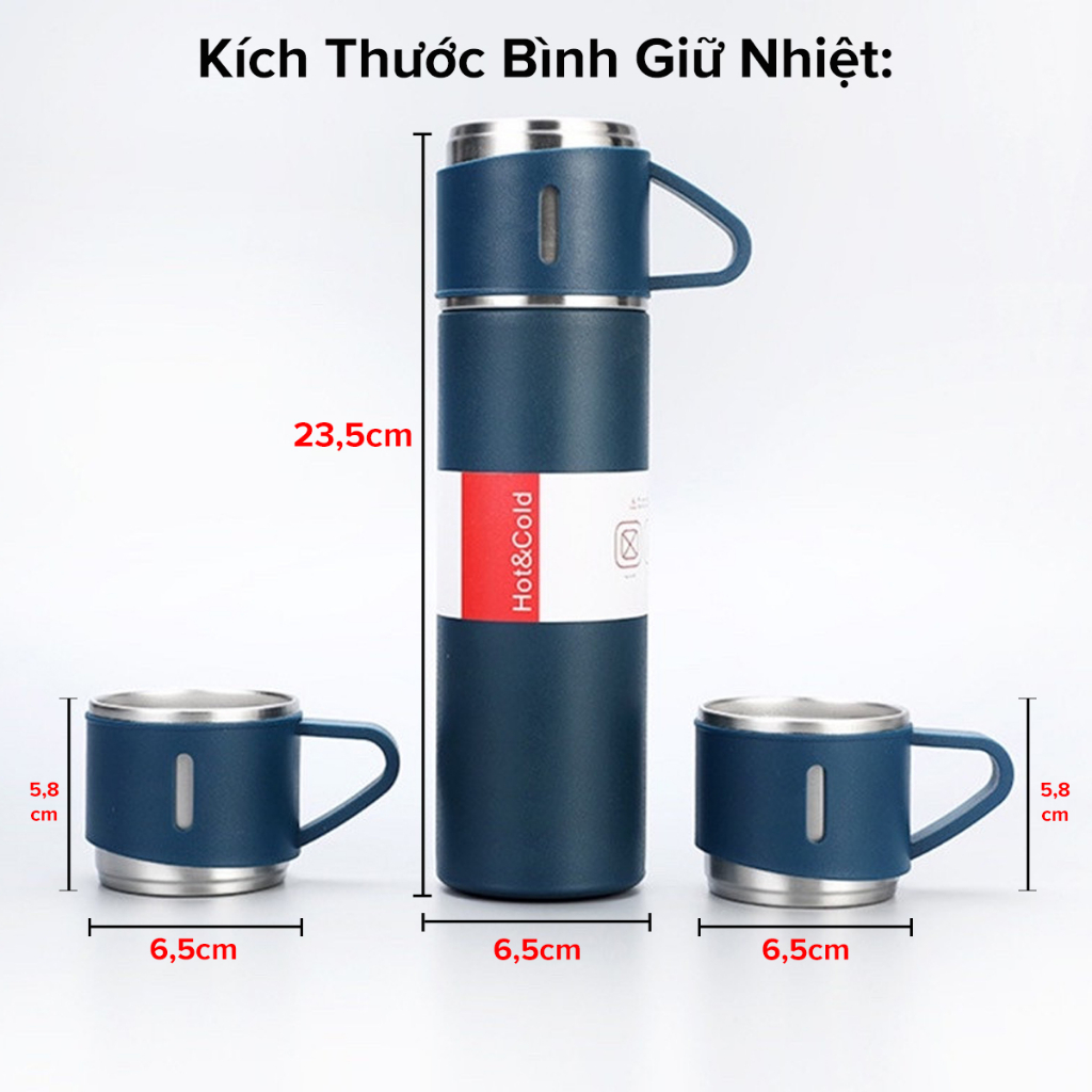 Bình Giữ Nhiệt 500ml Tặng Kèm 2 Cốc – Chọn Màu – Có Nút Nhấn Uống Trực Tiếp Kèm Hộp Quà Tặng Sang Trọng - Hàng chính hãng dododios