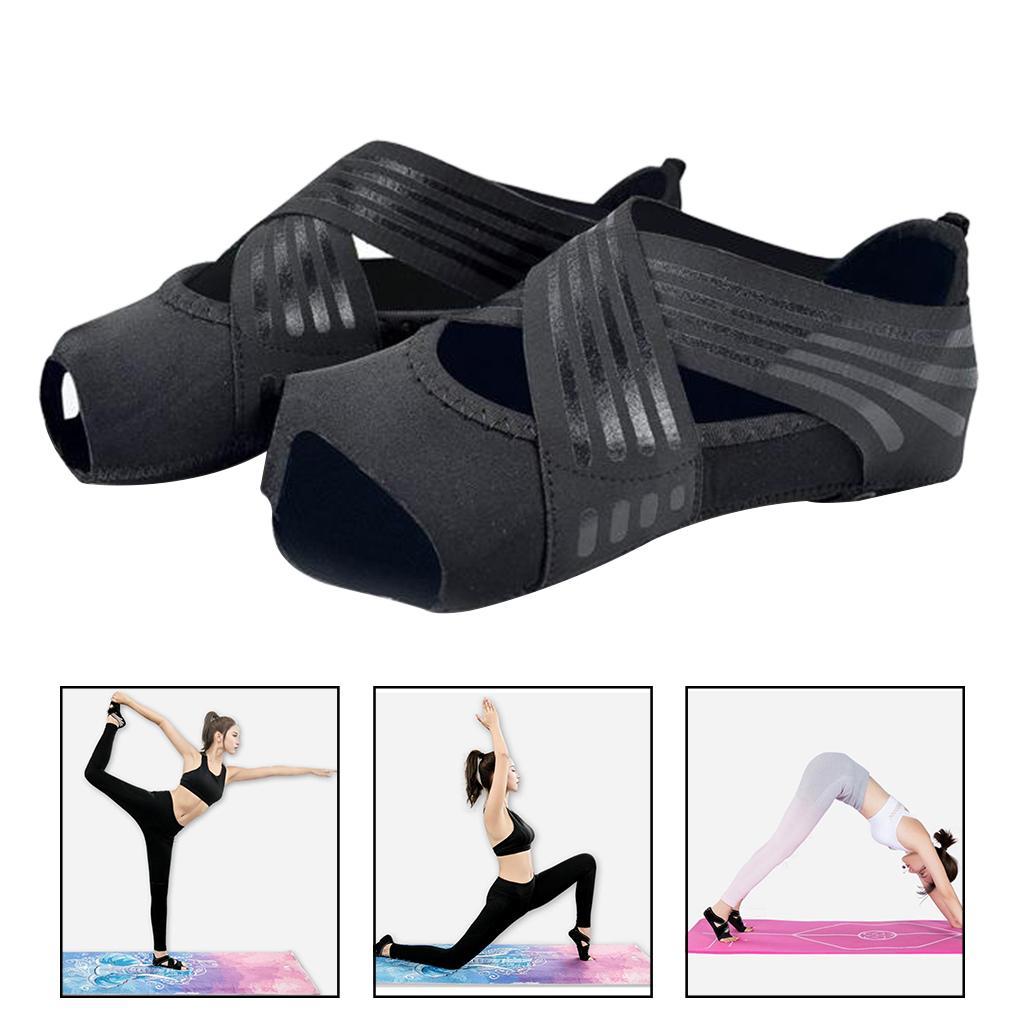 2Pairs Non Skid Women Barre Yoga Shoes Pilates Grip Socks Machine Wash Black