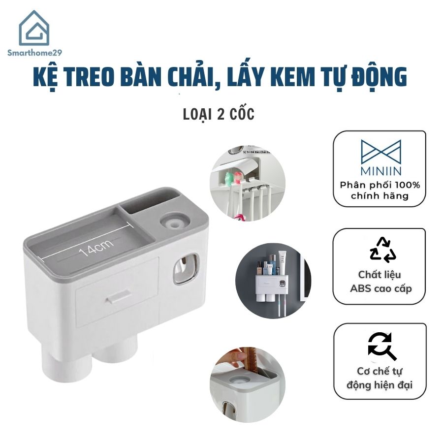 Hộp Đựng Bàn Chải Và Nhả Kem Đánh Răng Tự Động Tặng Kèm Cốc Hút Từ -Kệ Để Đồ Nhà Tắm Dán Tường Tiện Lợi- Hàng Chính Hãng MINIIN