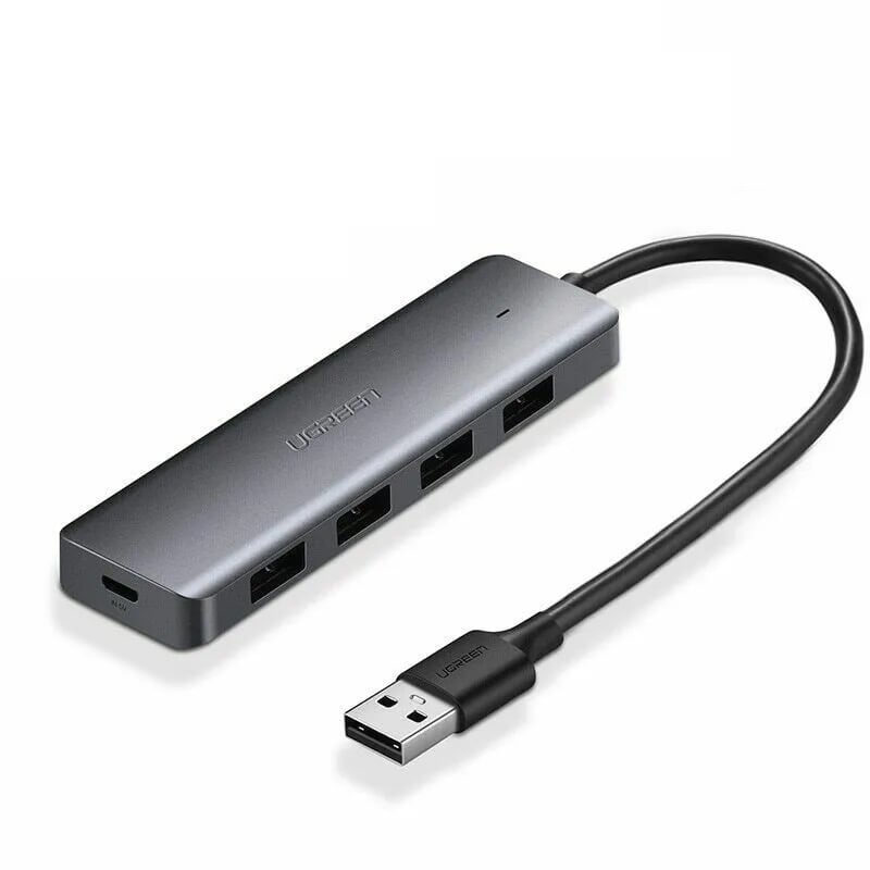 Bộ chia Hub USB 3.0*4 Port Hỗ trợ nguồn Micro USB màu Xám UGREEN UHU50985CM219 Hàng chính hãng