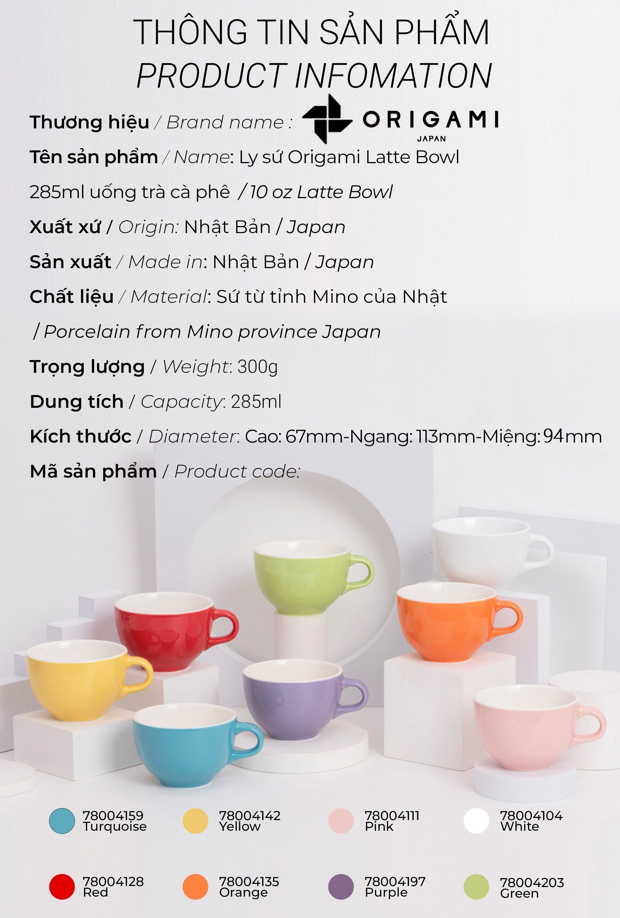 Ly sứ Origami Latte Bowl 285ml uống trà cà phê