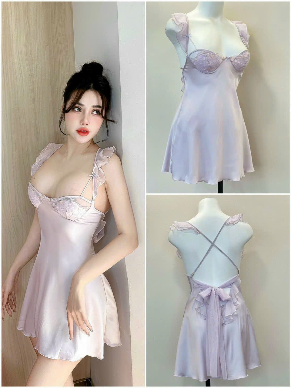 Váy Ngủ Nữ Hai Dây Nữ Tính (Không kèm áo choàng) - B.Lingerie