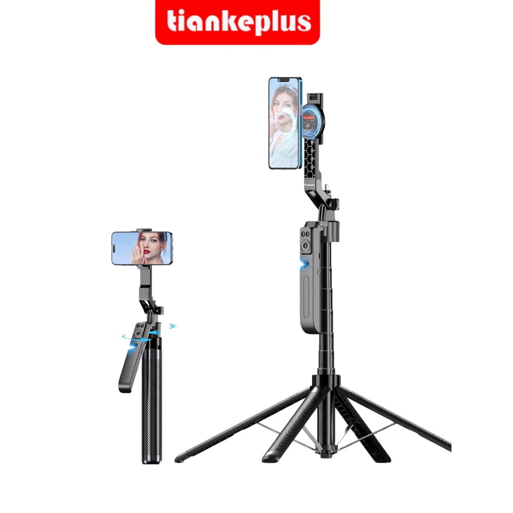 Gậy Chụp Hình Livestream Tiankeplus C17 Pro 360°, Không Cần App, Điều Khiển Bluetooth, Gập Gọn, Gắn Đèn, Cao 1.8m Màu Đen Hàng Chính Hãng