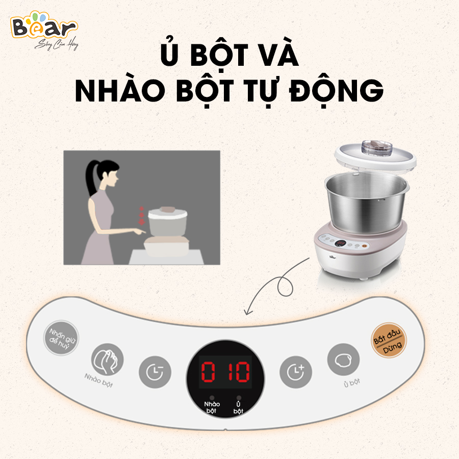 Máy nhào bột tự động Bear DM-B50V1 - Trộn tự động, đa năng - Hàng nhập khẩu