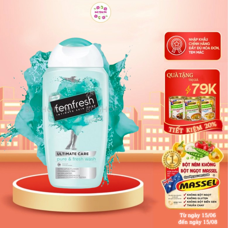 Dung dịch vệ sinh Anh Femfresh pure &amp; fresh wash giúp làm sạch sẽ, thơm mát, ngăn ngừa viêm, ngứa, nấm phụ khoa - QuaTangMe Extaste