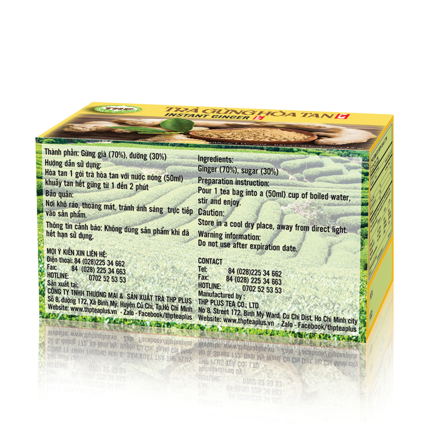 TRÀ GỪNG HÒA TAN 20 GÓI x 10g - Tốt cho tiêu hóa, làm ấm cơ thể, ngăn ngừa cảm cám - THƯƠNG HIỆU THP TEA PLUS