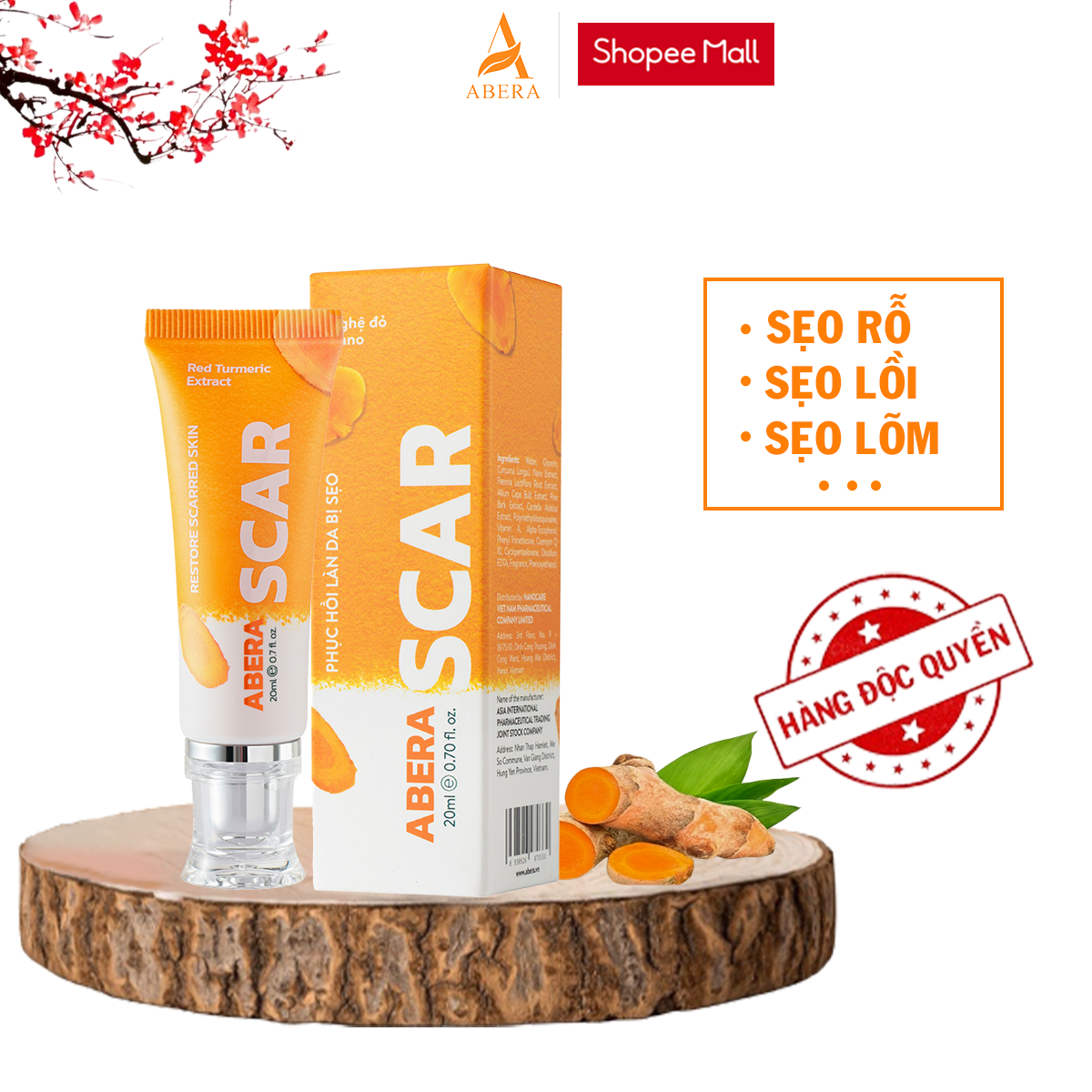 Kem Liền Sẹo Nghệ Đỏ Abera Scar 20gram - Làm Mờ Sẹo, Liền Sẹo Lồi, Sẹo Lõm, Sẹo Rỗ, Sẹo Sau Tai Nạn Nhanh Chóng