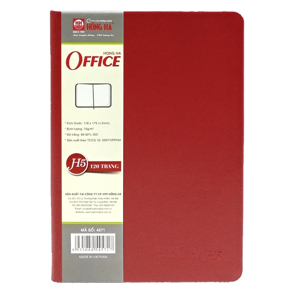 Sổ Hồng Hà Office H5 4571 - 120 Trang - 11.8x17.5 cm - Mẫu 1 - Màu Đỏ