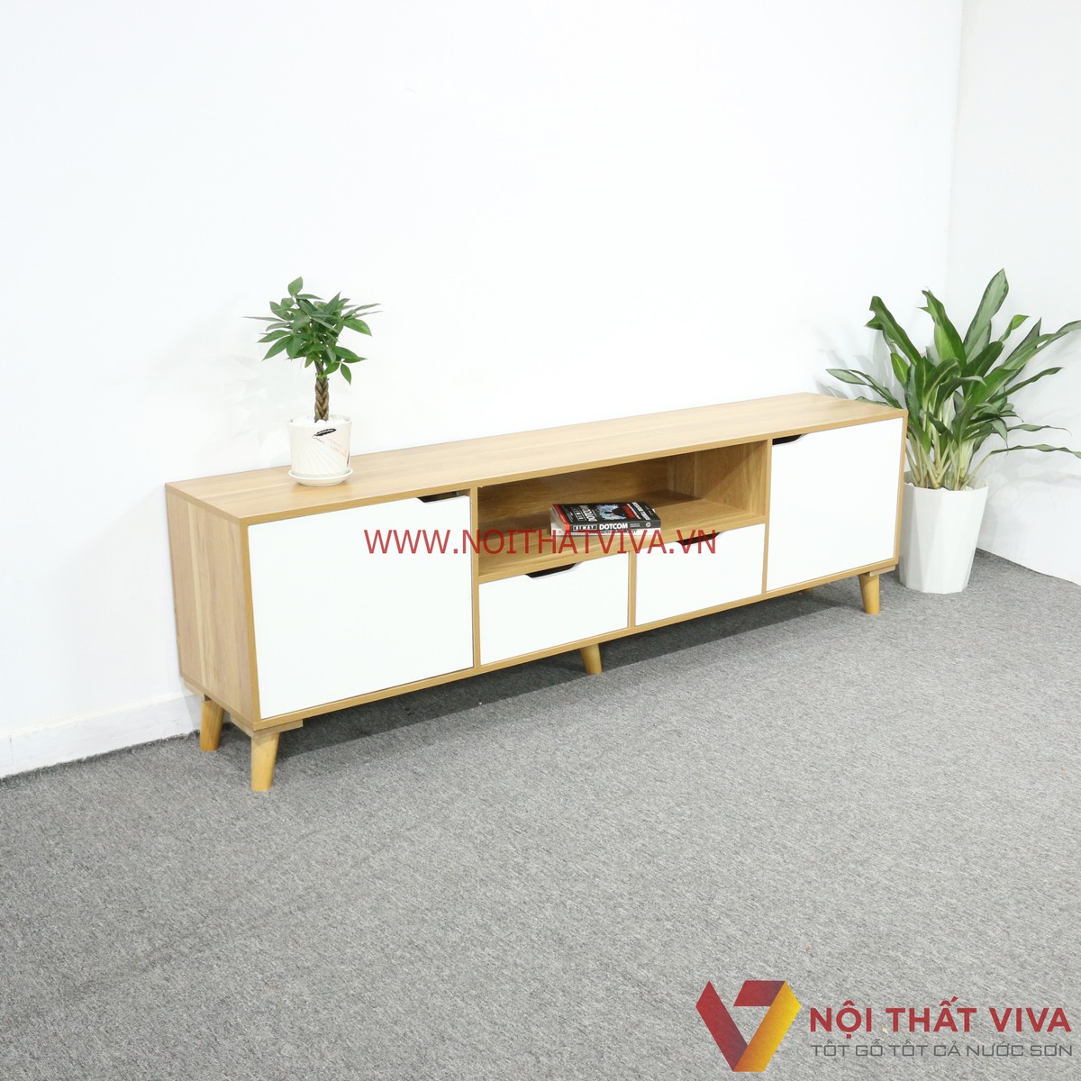 Kệ Tivi MDF Phủ Melamine Màu Vàng Cánh Trắng Hiện Đại Giá Rẻ